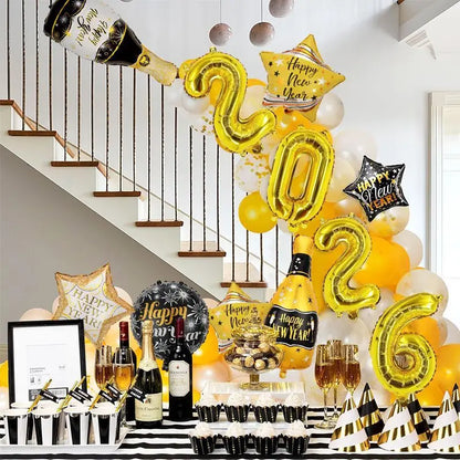 11pcs 2026 New Year Balloon Party Decoration Wine Cup Scene Wine Bottle Aluminum Film Balloon Set Festival Photography Props
