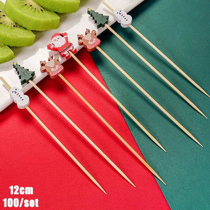 Christmas And New Year Disposable Fruit Sticks Fruit Forks Creative Art Toothpicks (100 Sticks Per Pack)