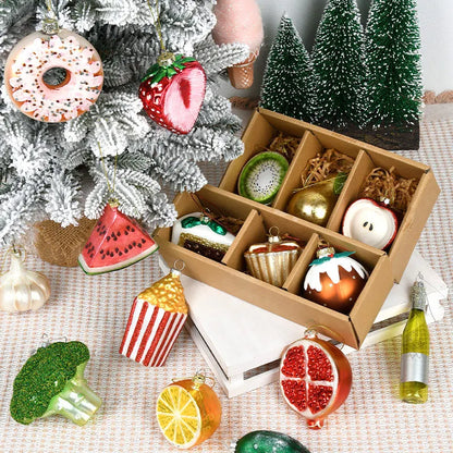 Christmas Decorations Accessories Glass Painted Fruits Vegetables Bottles Cake Christmas Tree Ornaments Hanging Pendant Gifts