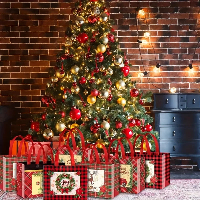 Christmas Gift Bags, Christmas Tote Bags with Handles, Reusable Non-Woven Shopping Bags for Xmas Gifts Wrapping Holiday Party