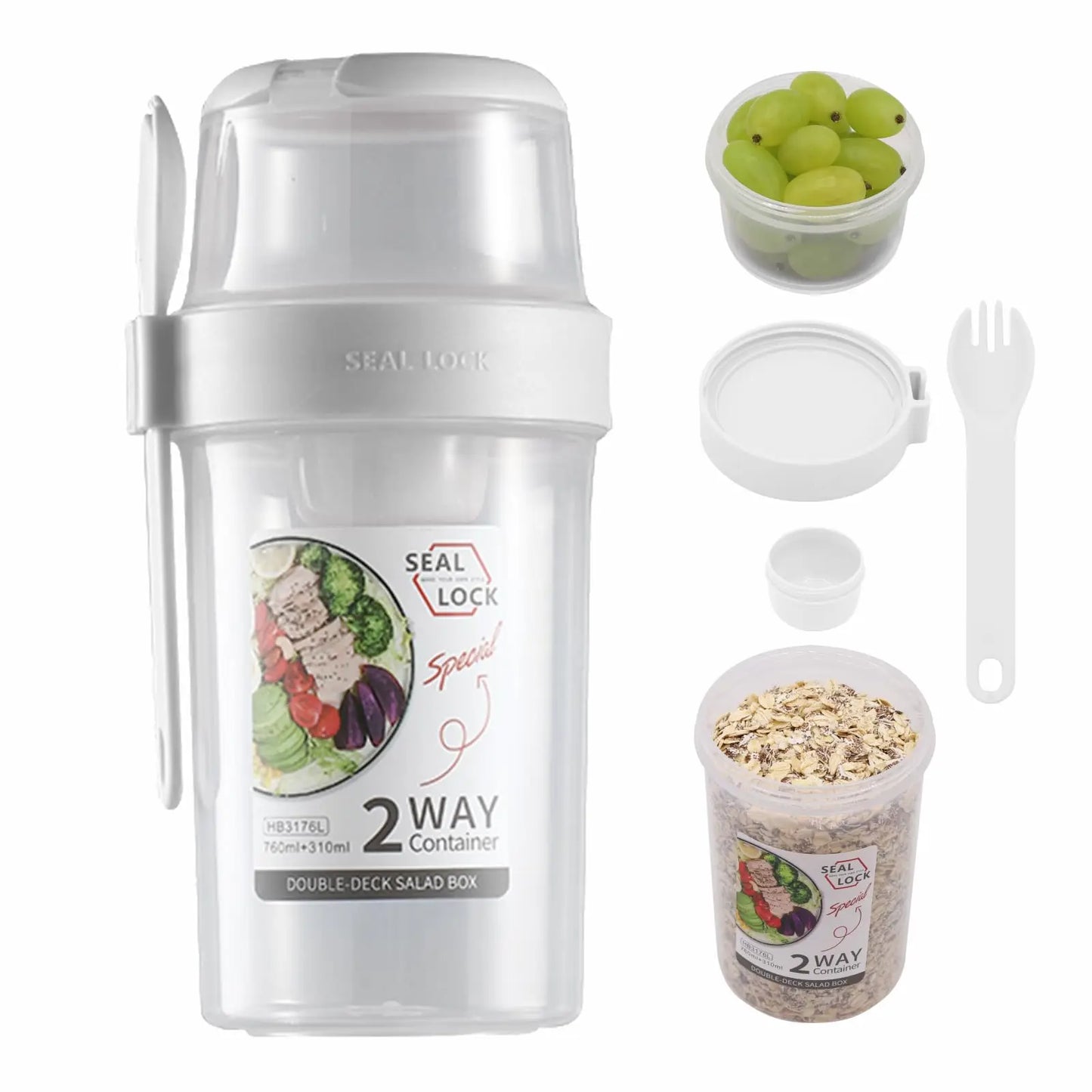 Breakfast On The Go Cups, Salad Cup To Go, Take And Go Yogurt Cereal Overnight Oats Snack Parfait Containers & Salad Dressing Ho