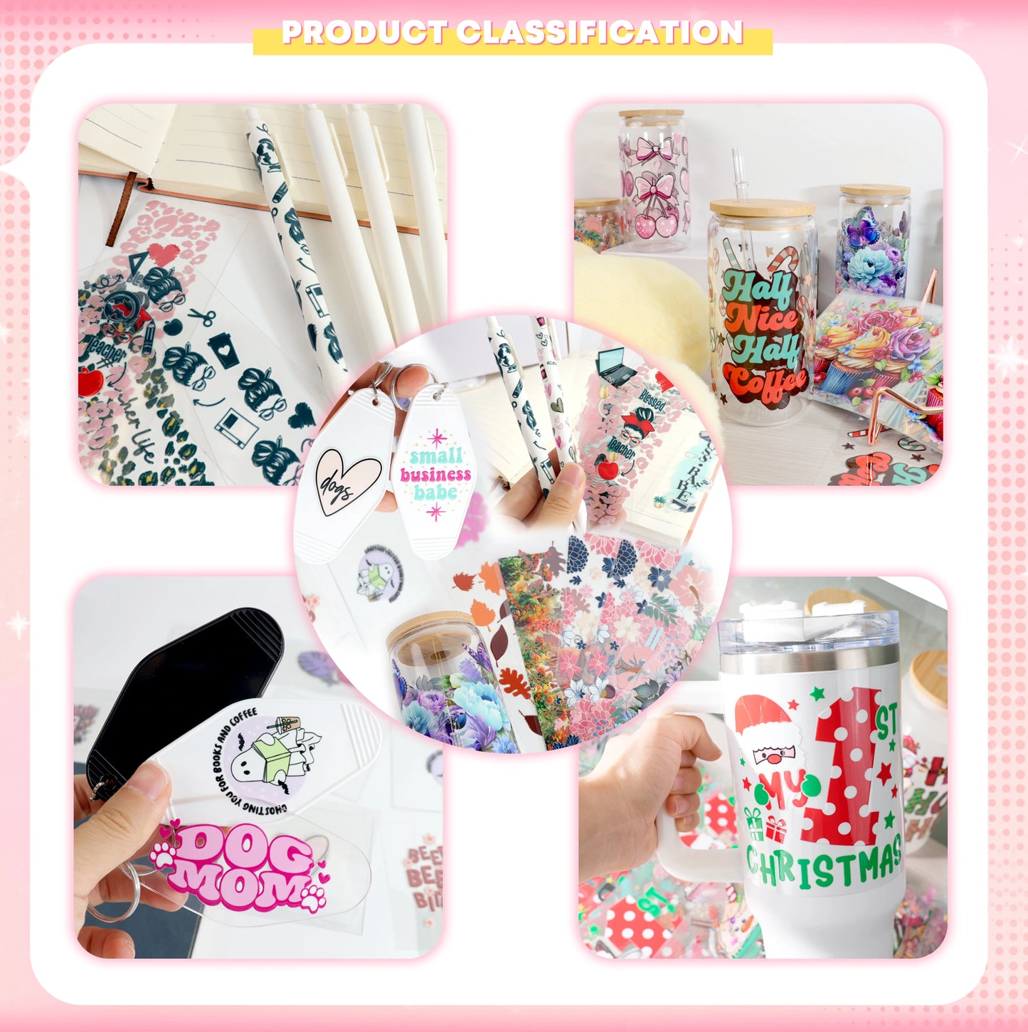 Christmas Design 3D UV DTF Wraps Stickers Cute Wraps .For 16 OZ Glass Libbey Selfadhesive Washable DIY Custom Cups Wrap Stickers