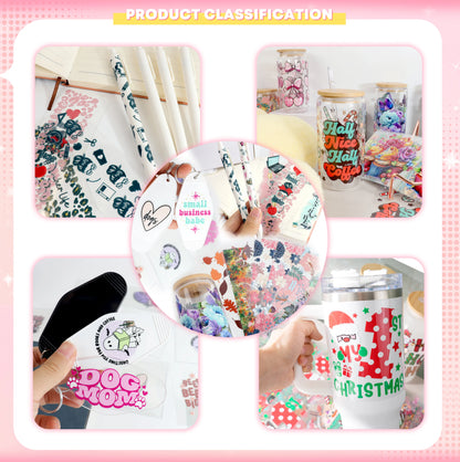 Christmas Design 3D UV DTF Wraps Stickers Cute Wraps .For 16 OZ Glass Libbey Selfadhesive Washable DIY Custom Cups Wrap Stickers