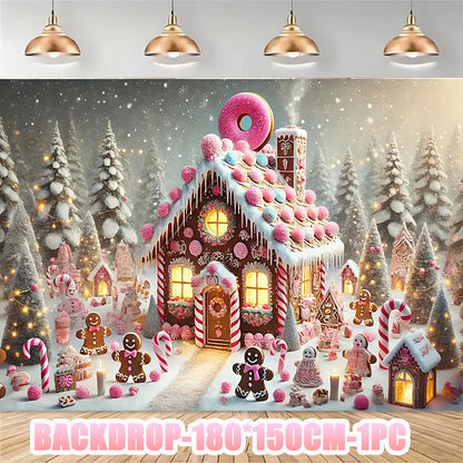 Merry Christmas Party Supplies Disposable Tableware Set Pink Gingerbread Plates Cups Banner Napkin New Year Backdrop Room Decor