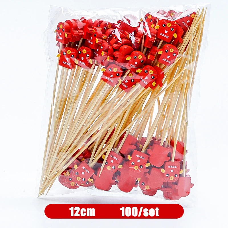Christmas And New Year Disposable Fruit Sticks Fruit Forks Creative Art Toothpicks (100 Sticks Per Pack)