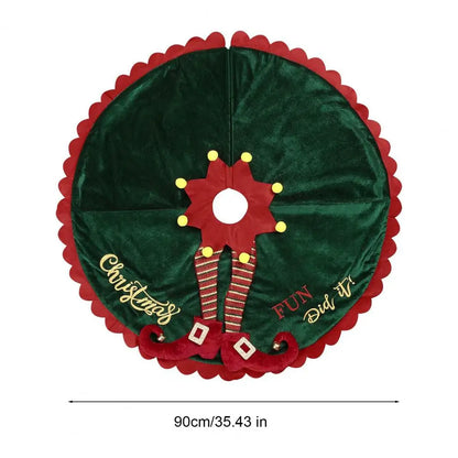 Christmas Tree Skirt with Elf Legs Festive Red Green Decorative Wrap Xmas Tree Skirt Holiday Base Cover Home Decoration