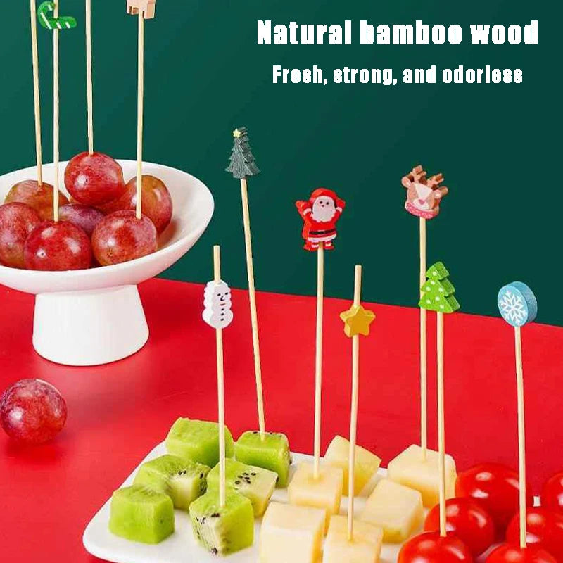 Christmas And New Year Disposable Fruit Sticks Fruit Forks Creative Art Toothpicks (100 Sticks Per Pack)