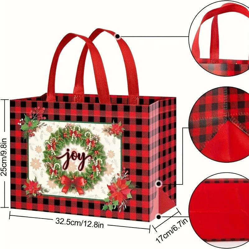 Christmas Gift Bags, Christmas Tote Bags with Handles, Reusable Non-Woven Shopping Bags for Xmas Gifts Wrapping Holiday Party
