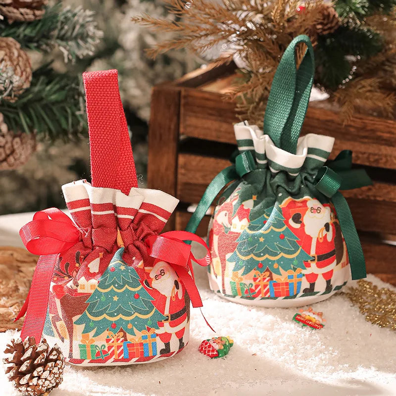 Portable Christmas Gift Bags Canvas Drawstring Candy Bags Christmas Decorations for Home 2024 Navidad Natal Gifts New Year 2025