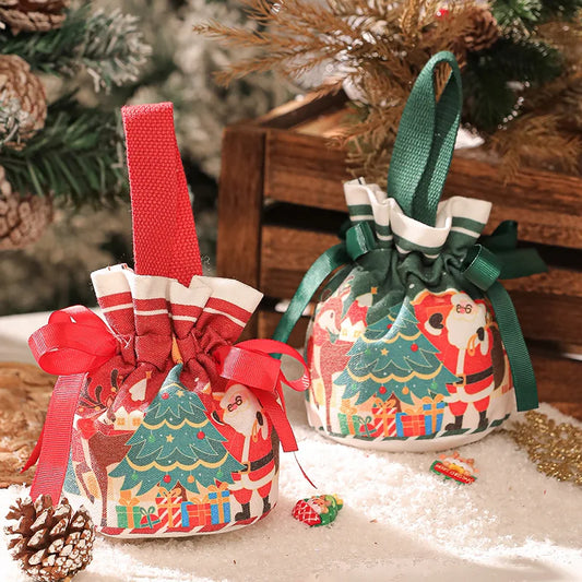 Portable Christmas Gift Bags Canvas Drawstring Candy Bags Christmas Decorations for Home 2024 Navidad Natal Gifts New Year 2025