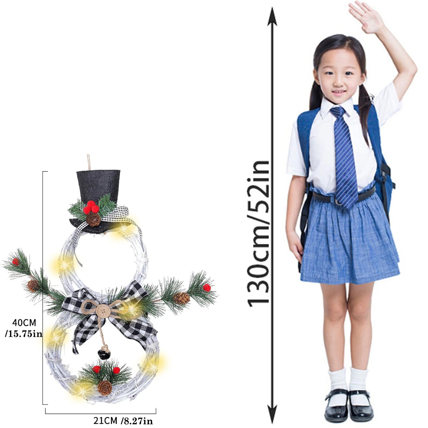 Christmas Snowman Wreath Garland Led Light Door Decoration Artificial Home Window Wall Background Door Hanging Luminous Ornament