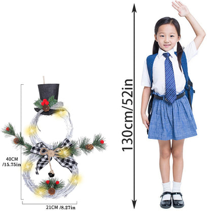 Christmas Snowman Wreath Garland Led Light Door Decoration Artificial Home Window Wall Background Door Hanging Luminous Ornament