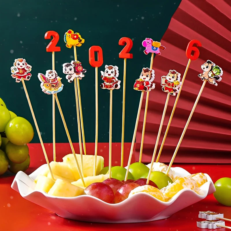 Christmas And New Year Disposable Fruit Sticks Fruit Forks Creative Art Toothpicks (100 Sticks Per Pack)