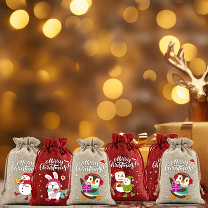 12 Christmas Burlap Cloth Bags Fabric Bags Biscuit Candy Bags Party Packaging Storage Bags Suitable For Gift Festivals 2025 New