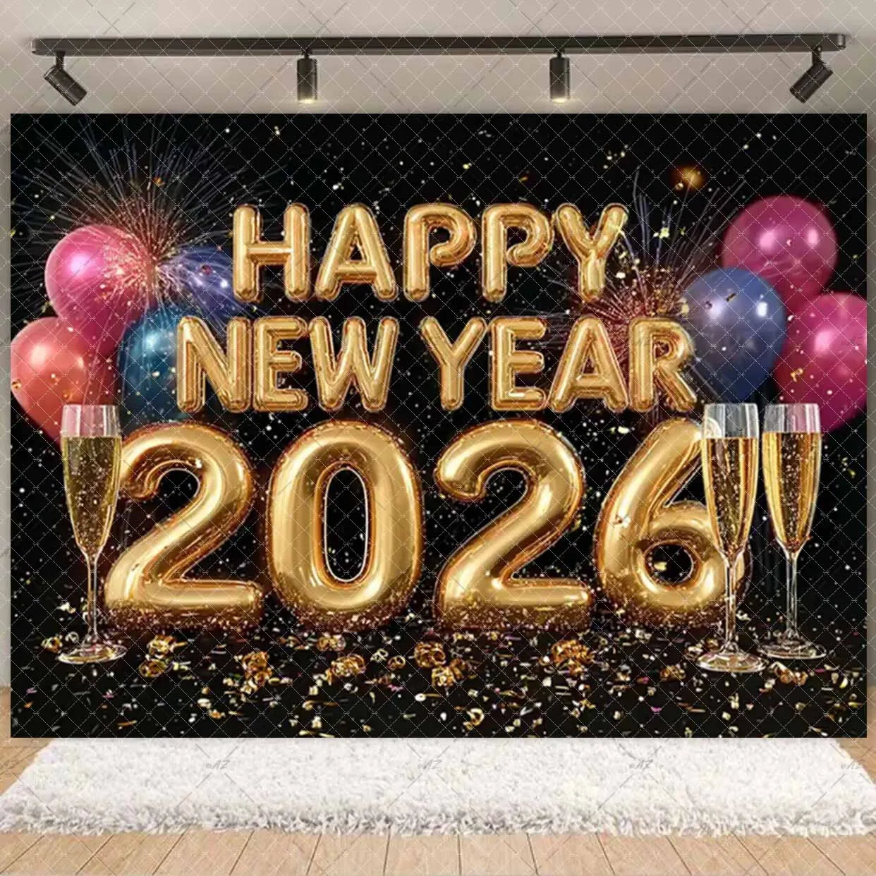 2026  Happy New Year Eve Party Decorations Black And Gold Disposable Tableware 2026 Number Balloons Family Gathering Backdrop