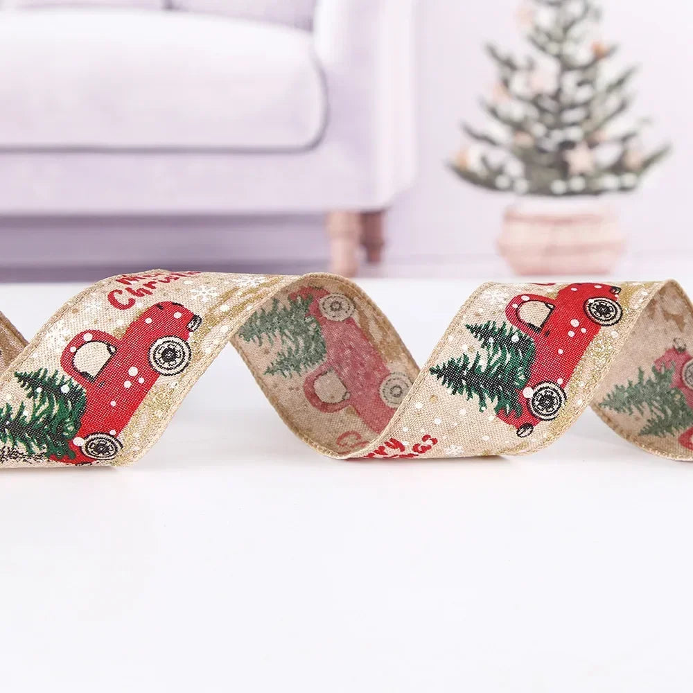 Christmas Ribbon Classic Wrapping Christmas Tree Ribbon Wreath Bows DIY Fabric Swirl Ribbon Burlap Xmas Gift Decoration