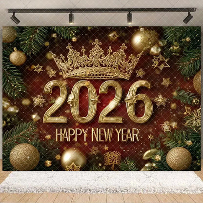 2026  Happy New Year Eve Party Decorations Black And Gold Disposable Tableware 2026 Number Balloons Family Gathering Backdrop