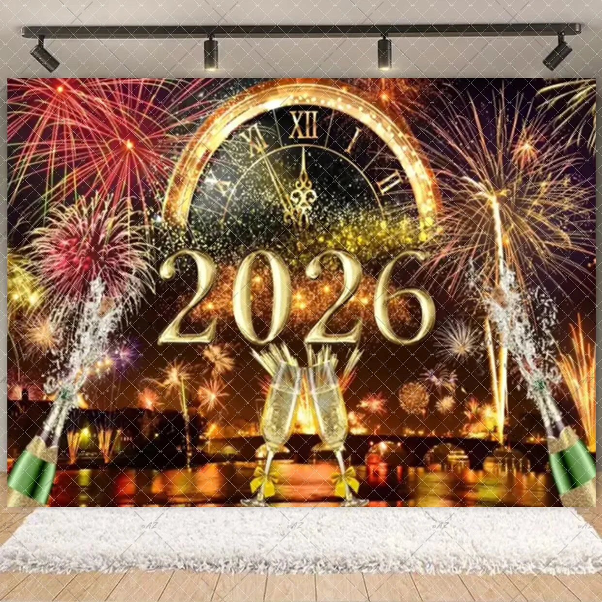 2026  Happy New Year Eve Party Decorations Black And Gold Disposable Tableware 2026 Number Balloons Family Gathering Backdrop