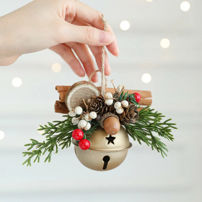 Christmas Bells Bow Antlers Red Fruit Pine Bough Pinecone Pendant Christmas Tree Jingle Bells Hanging Ornament New Year Decor