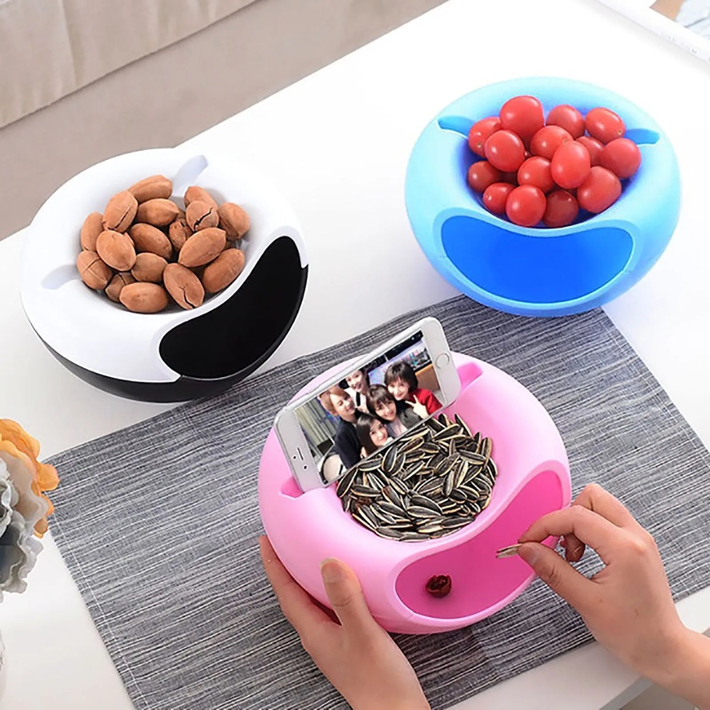 Snacks Bowl Creative Bowl Double Layer Dry Fruit Containers Snack Storage Box Sunflower Seed Nut Bowl With Shell Storage