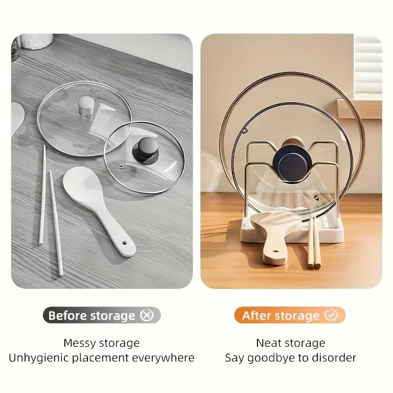 Kitchen lid rack, spatula holder, drill board, storage rack, multifunctional household countertop storage tool, vegetable board