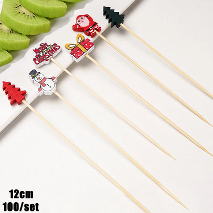 Christmas And New Year Disposable Fruit Sticks Fruit Forks Creative Art Toothpicks (100 Sticks Per Pack)