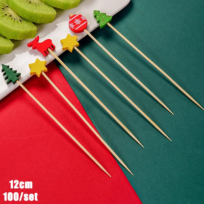 Christmas And New Year Disposable Fruit Sticks Fruit Forks Creative Art Toothpicks (100 Sticks Per Pack)