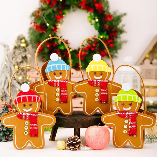 Christmas Gifts Bags Cute Gingerbread Man Storage Bags Chocolate Cookies Candy Handbags For Christmas Birthday Party Decoration