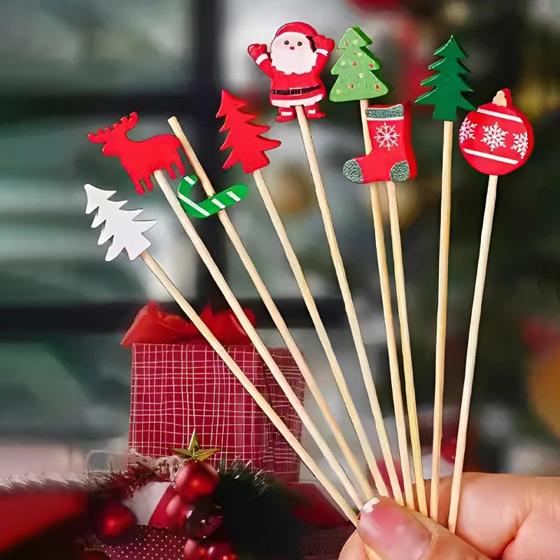 Christmas And New Year Disposable Fruit Sticks Fruit Forks Creative Art Toothpicks (100 Sticks Per Pack)