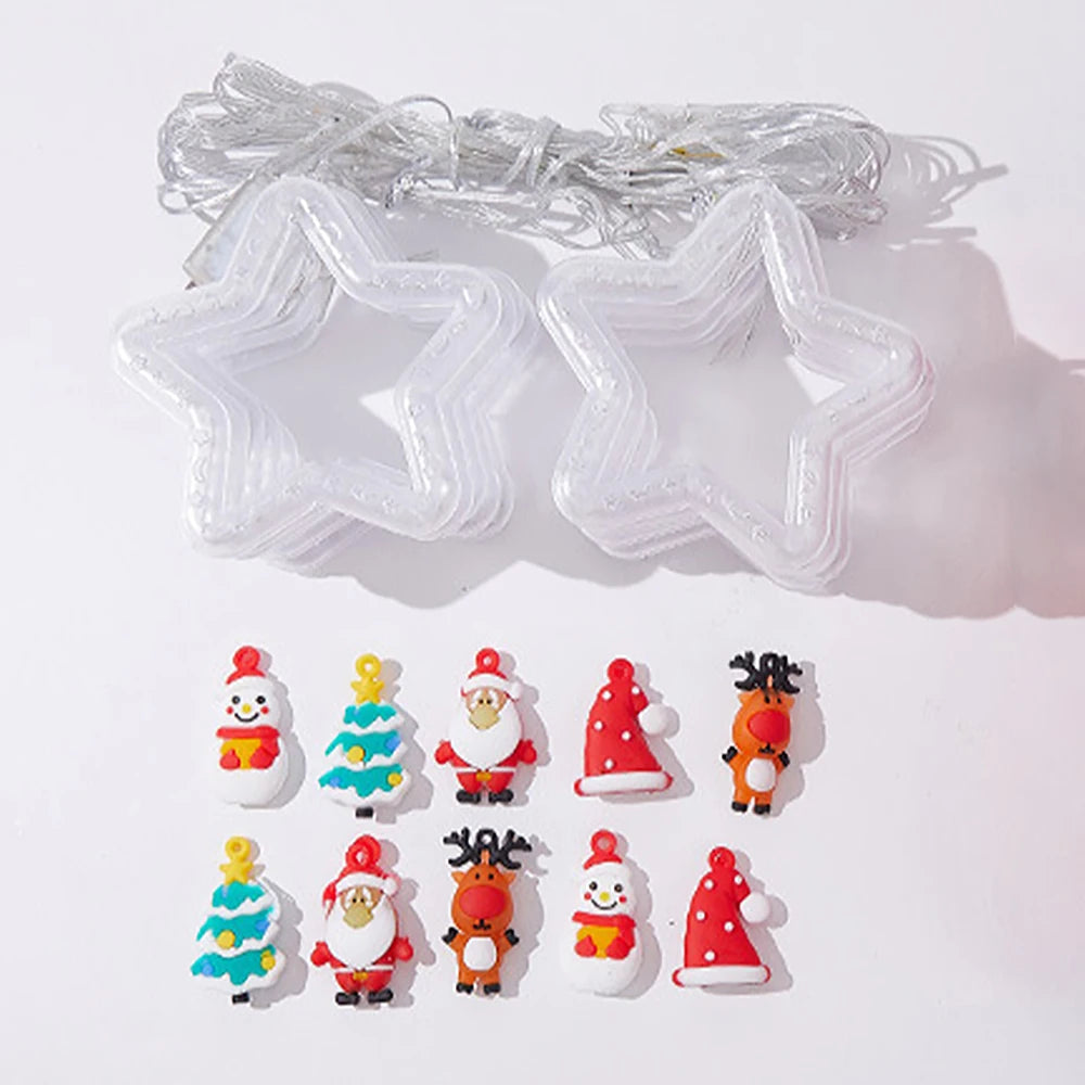 Christmas Decorations LED Curtain String Lights Cute Xmas Tree Santa Claus Pendants Lamp for Home Garden Party New Year Decor