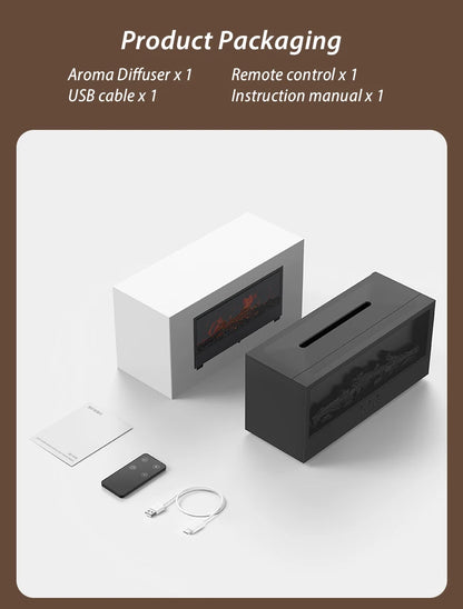 Fireplace Air Humidifier Waterless Auto-Off Aroma Essential Oil Diffuser with LED Light & Remote Control for Home Creative Gift