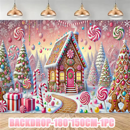 Merry Christmas Party Supplies Disposable Tableware Set Pink Gingerbread Plates Cups Banner Napkin New Year Backdrop Room Decor