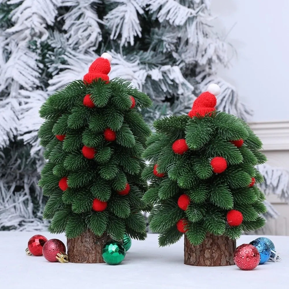 Tower Shaped Christmas Tree Ornaments Lifelike Reusable Mini Christmas Tree Wooden Base Christmas Decorations