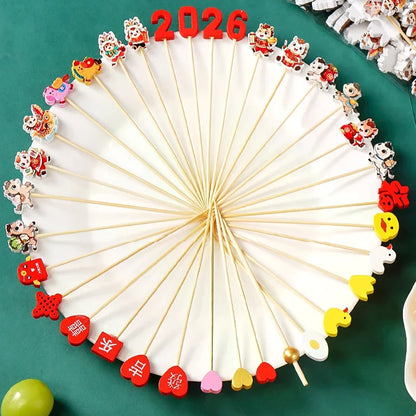 Christmas And New Year Disposable Fruit Sticks Fruit Forks Creative Art Toothpicks (100 Sticks Per Pack)