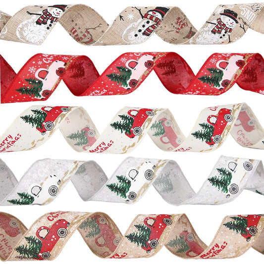 Christmas Ribbon Classic Wrapping Christmas Tree Ribbon Wreath Bows DIY Fabric Swirl Ribbon Burlap Xmas Gift Decoration