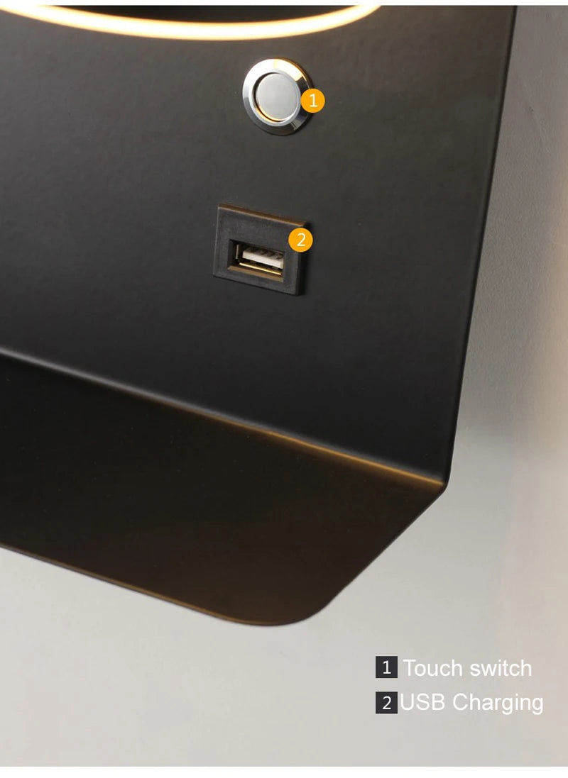 LED Wall Light Interior  Mobile Phone Charging USB Wall Lamps With Switch Bedroom Bedside Reading Lights Decoration Living Room