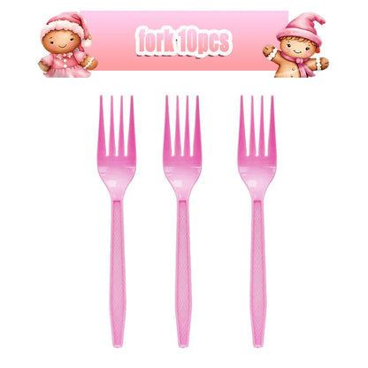 Merry Christmas Party Supplies Disposable Tableware Set Pink Gingerbread Plates Cups Banner Napkin New Year Backdrop Room Decor