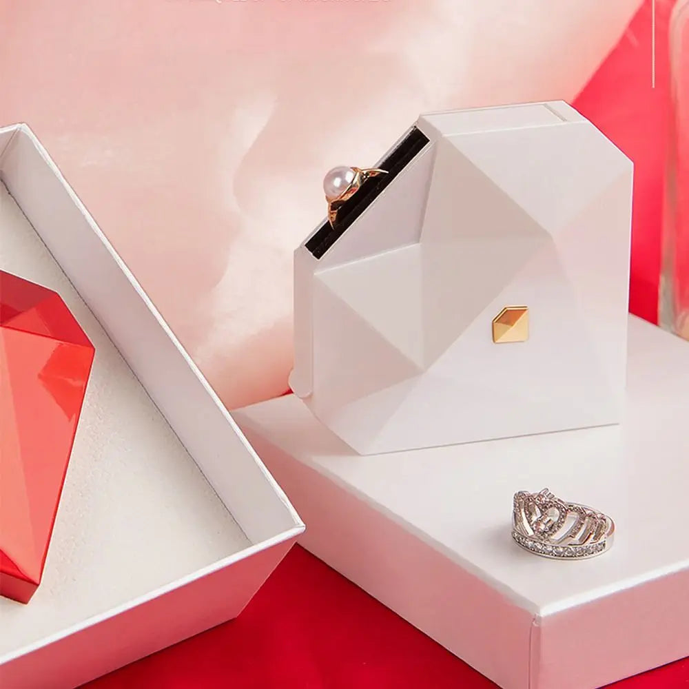 Luxury Heart Shaped Diamond Ring Box Automatic Pop-up Portable Jewelry Box Jewelry Storage Box Proposal Wedding Case For Girl