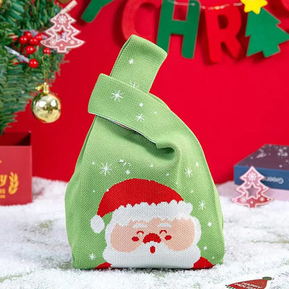 Christmas Festival Knitted Gift Bag Handheld Candy Bag Women Mini Knot Wrist Bag Cute Knitted Tote Bag Reusable Shopping Bags