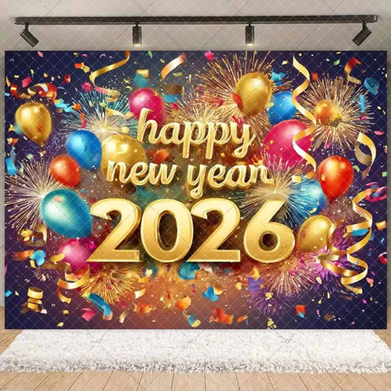 2026  Happy New Year Eve Party Decorations Black And Gold Disposable Tableware 2026 Number Balloons Family Gathering Backdrop
