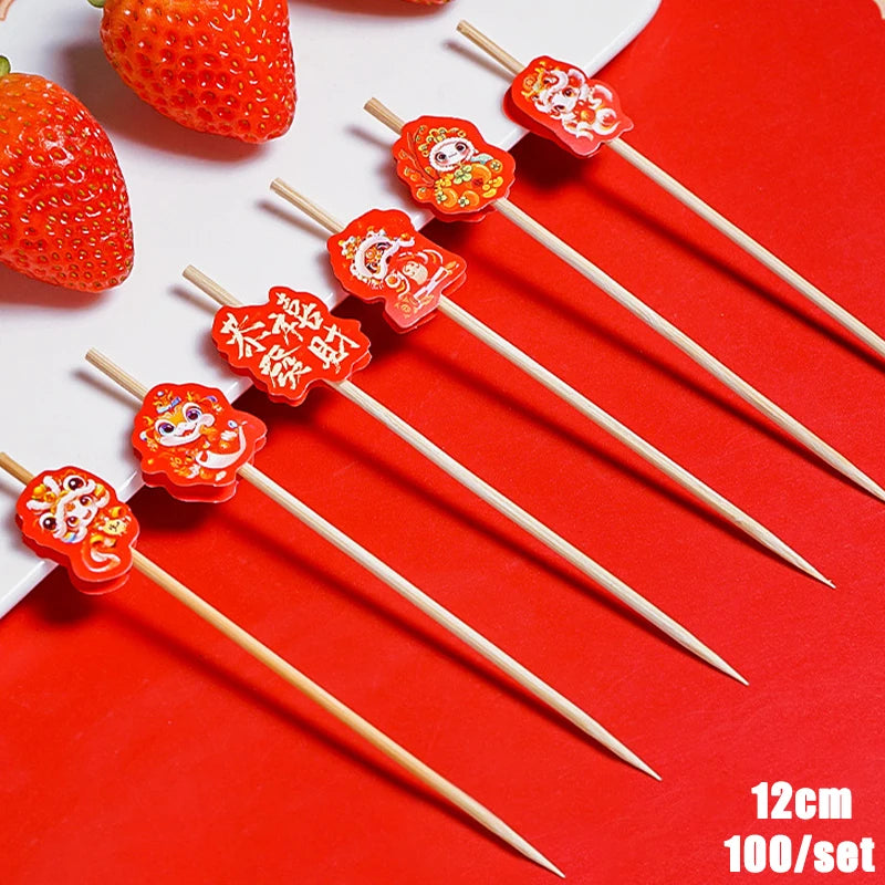 Christmas And New Year Disposable Fruit Sticks Fruit Forks Creative Art Toothpicks (100 Sticks Per Pack)