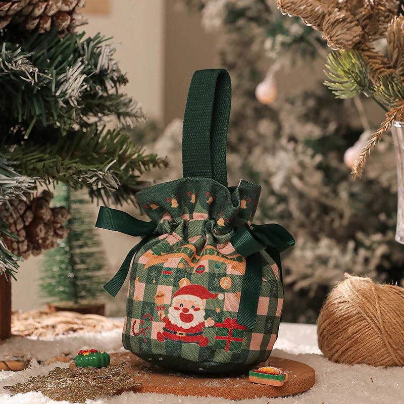 Portable Christmas Gift Bags Canvas Drawstring Candy Bags Christmas Decorations for Home 2024 Navidad Natal Gifts New Year 2025