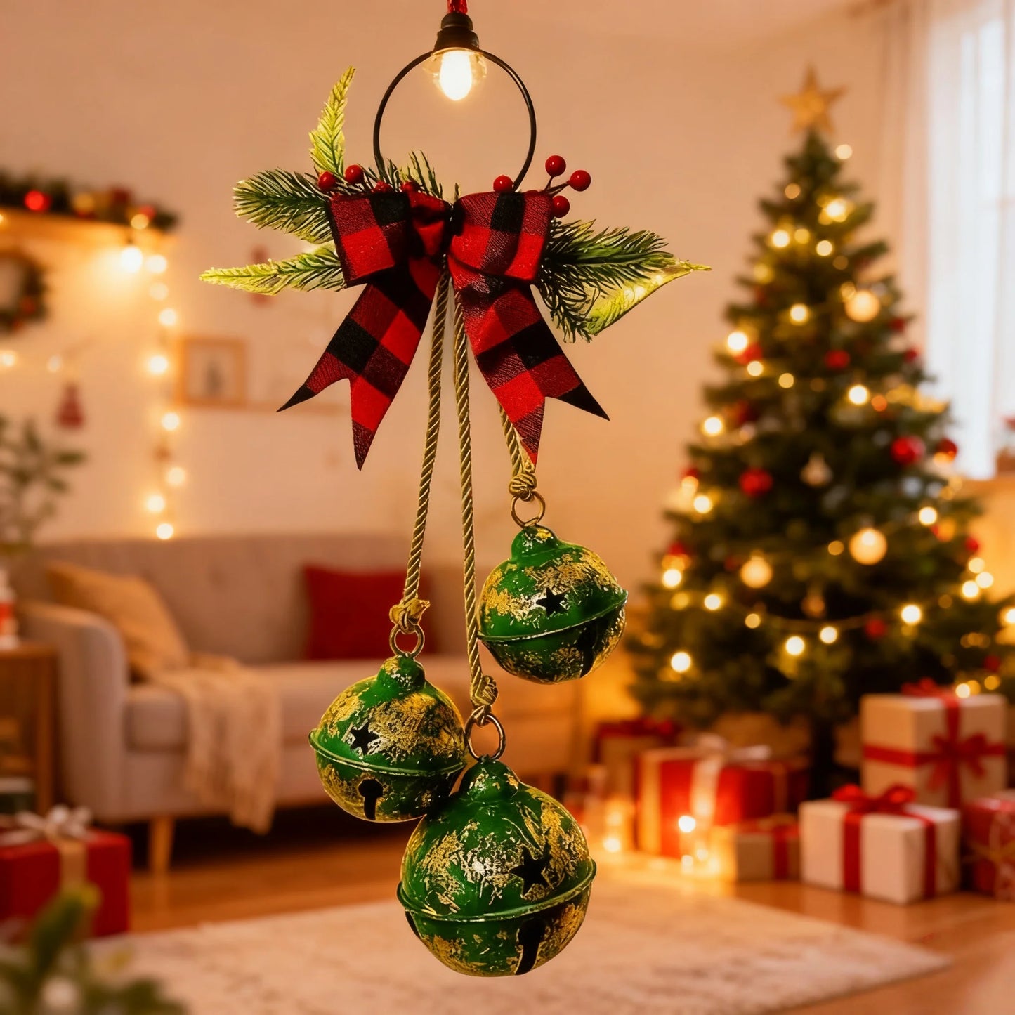 Christmas Decorations Three Bell Golden Bell Pendant Christmas Tree Door Decoration Holiday Home Decoration Gift