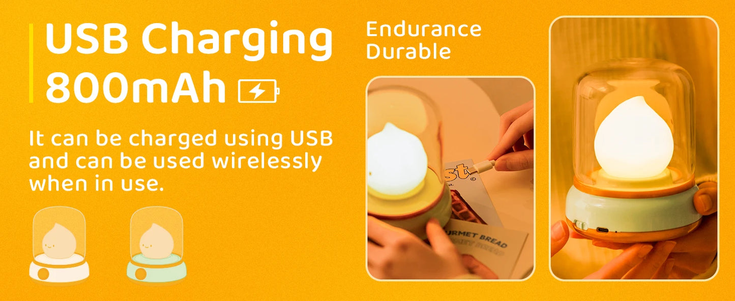 LED Flameless Candle Night Light Room Decoration Lights USB Table Lamp Dimmable Bedside Lamps Camping Light Halloween Xmas Gifts