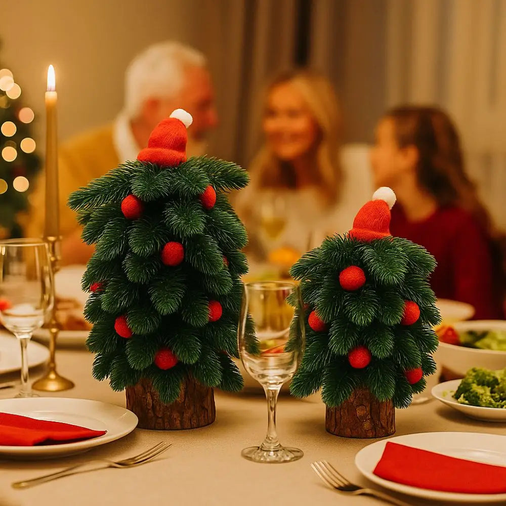 Tower Shaped Christmas Tree Ornaments Lifelike Reusable Mini Christmas Tree Wooden Base Christmas Decorations