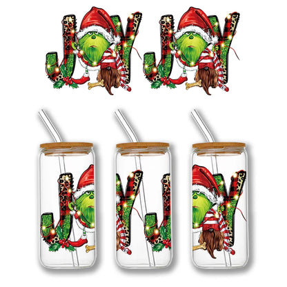 Christmas Design 3D UV DTF Wraps Stickers Cute Wraps .For 16 OZ Glass Libbey Selfadhesive Washable DIY Custom Cups Wrap Stickers