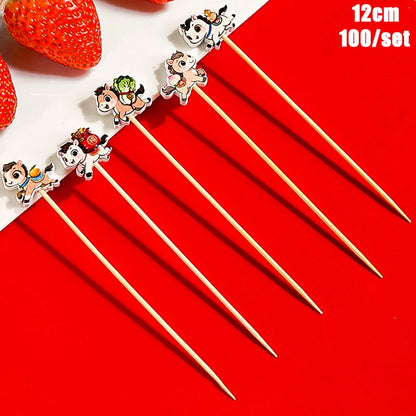 Christmas And New Year Disposable Fruit Sticks Fruit Forks Creative Art Toothpicks (100 Sticks Per Pack)