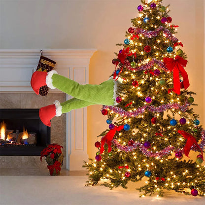 Christmas Santa/Elf Leg Plush Xmas Tree Decoration Props Santa Claus Green Artificial Leg Children's Toy Christmas Home Decor