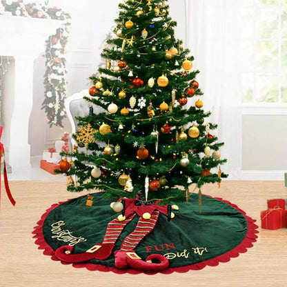 Christmas Tree Skirt with Elf Legs Festive Red Green Decorative Wrap Xmas Tree Skirt Holiday Base Cover Home Decoration