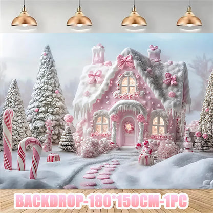 Merry Christmas Party Supplies Disposable Tableware Set Pink Gingerbread Plates Cups Banner Napkin New Year Backdrop Room Decor